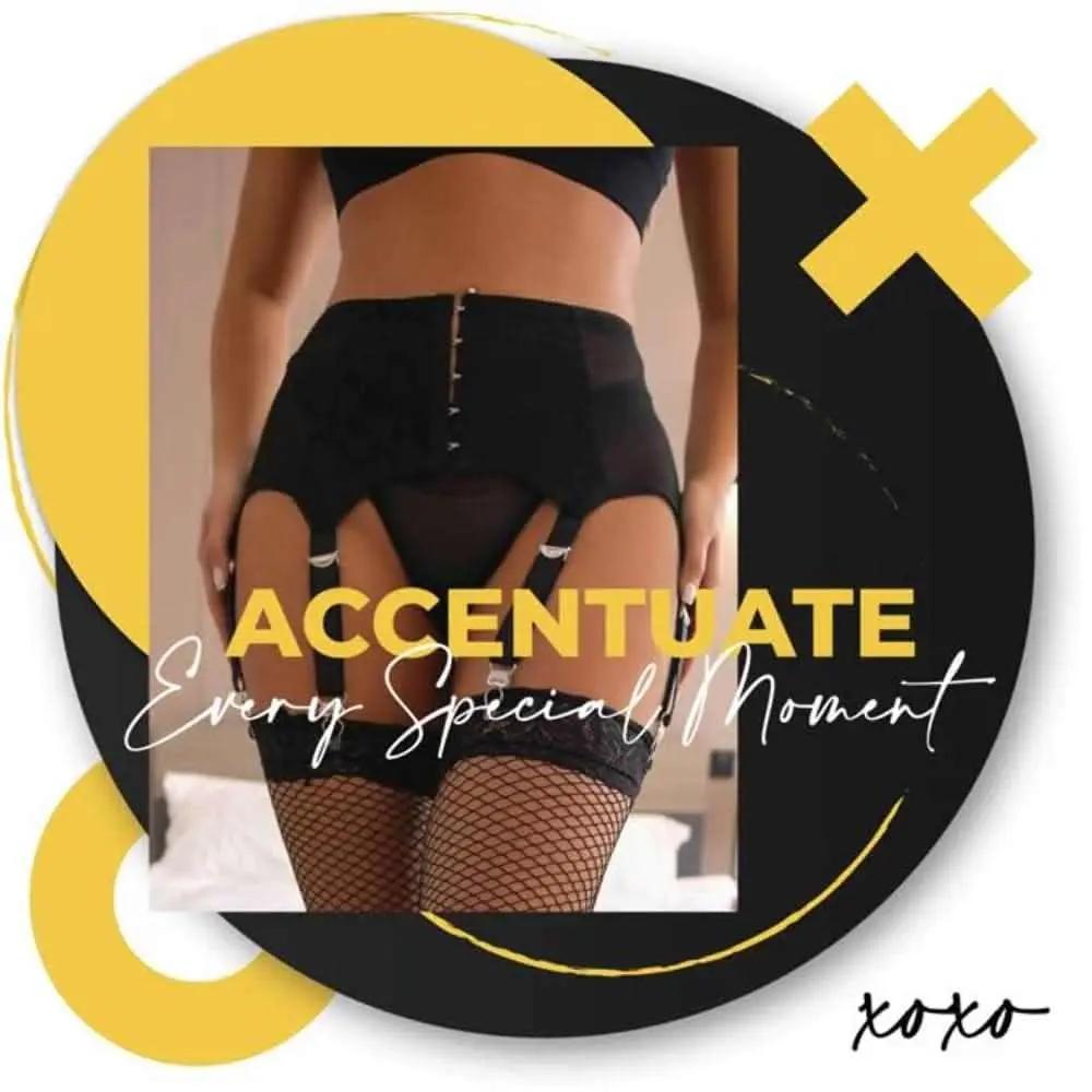 Love Salve Sexy Women Lingerie Garter Belt Set – 2 Piece Lace Stretch Adjustable Waist Suspender and Thong Underwear - Love Salve